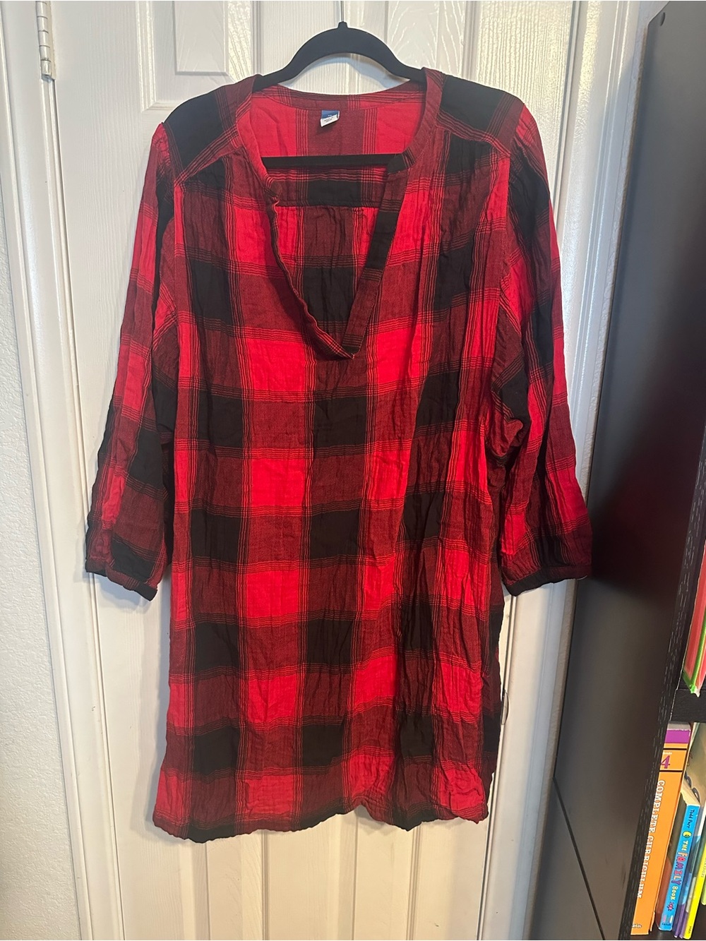 Old Navy Red and Black Plaid Tunic Top